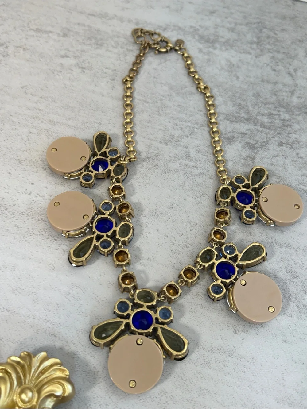 J. Crew Blue, Cream & Gold Floral Statement Necklace